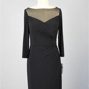 LAUREN RALPH LAUREN NWT ILLUSION YOKE BLACK RUCHED SIDE EVENING GOWN